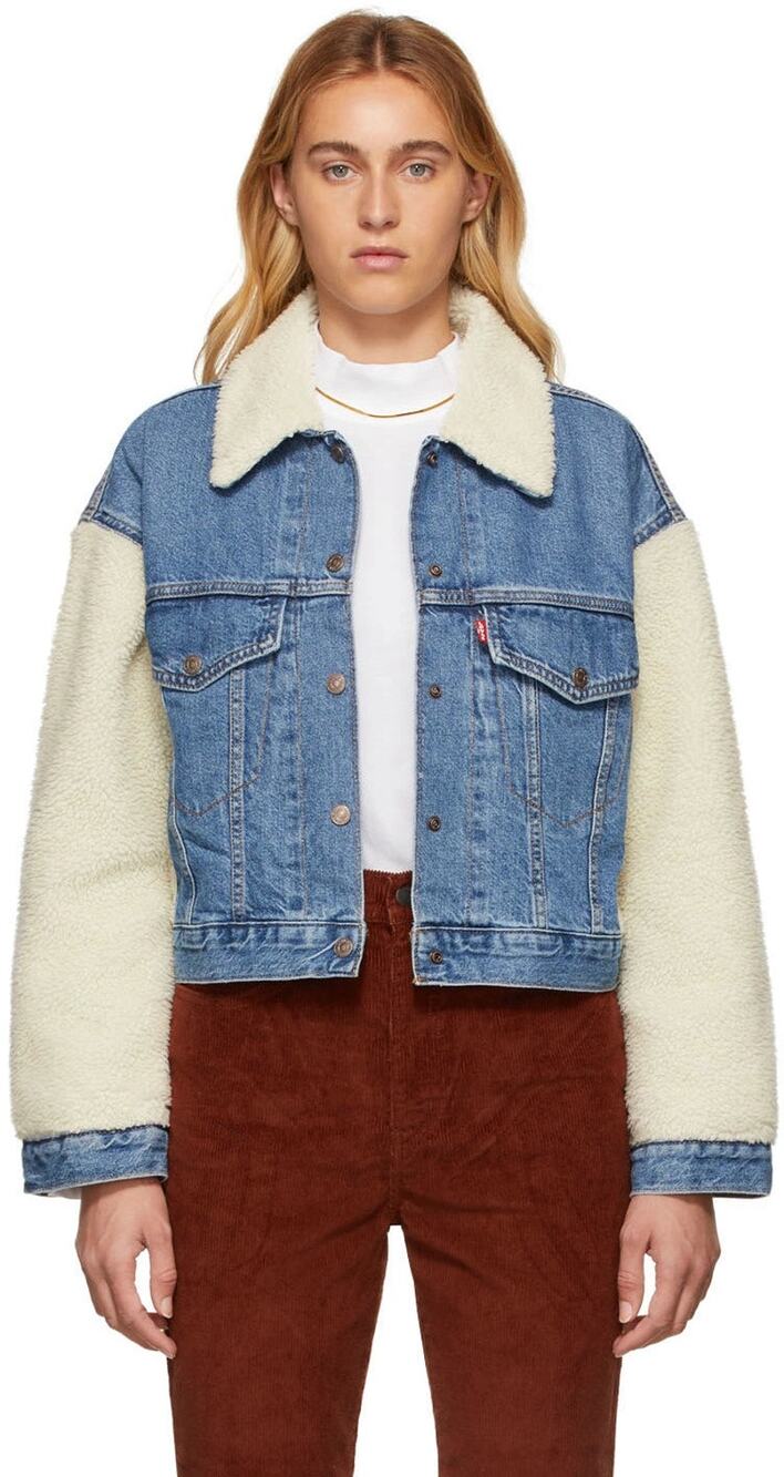 Levi's Long Sleeve Crop Winter Sherpa Denim Jacket Dead of Winter Women's Small